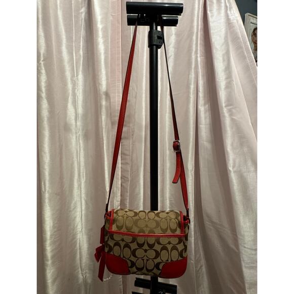 Coach F30601 Signature Jacquard Crossbody – Red Leather Trim - Picture 9 of 11